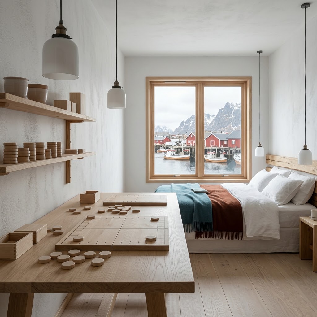 Artist's impression of the Maker's Suite: a calm suite next to the workshop with a wooden workbench by the window